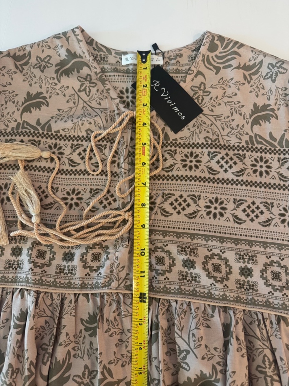 R. Vivimos Cream& Sage Bohemian Floral Flowy Midi Dress, Lightweight Comfy! - Picture 14 of 16